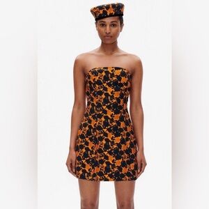 Baum und pferdgarten orange & black floral mini strapless a line dress NWT party
